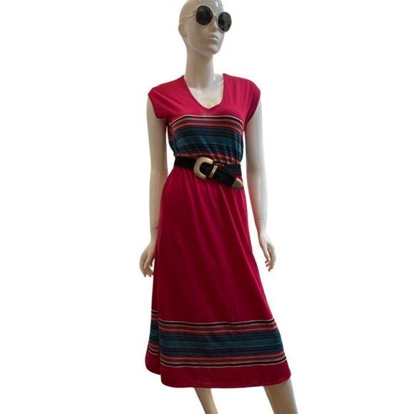 Vintage Handmade One of a Kind Boho 1970s Knit Cinch Waist Dress - Picture 1 of 8